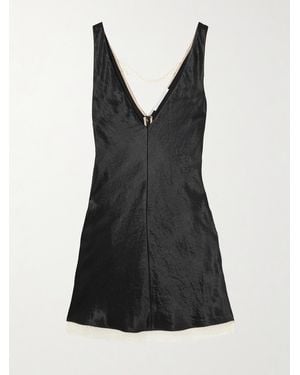 Maria McManus Scalloped Lace-Trimmed Hammered-Satin Mini Dress - Black