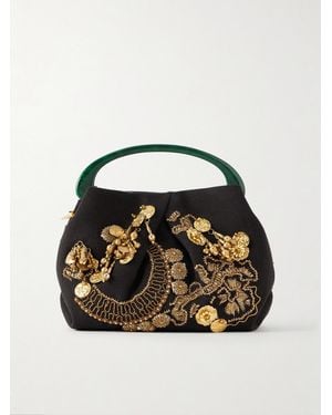 Dries Van Noten Bead-Embellished Embroidered Cotton-Twill Tote - Black