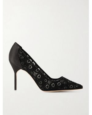Manolo Blahnik Bb 90 Satin-Trimmed Lace Court Shoes - Black
