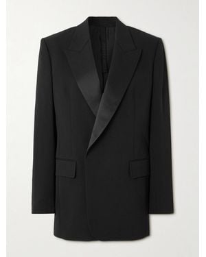 Petar Petrov Double-Breasted Satin-Trimmed Wool-Blend Blazer - Black