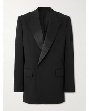 Petar Petrov Double-Breasted Satin-Trimmed Wool-Blend Blazer - Black