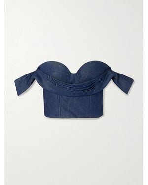 ANDRES OTALORA De Azahar Off-The-Shoulder Draped Tencel Bustier Top - Blue