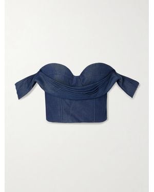 ANDRES OTALORA De Azahar Off-The-Shoulder Draped Tencel Bustier Top - Blue