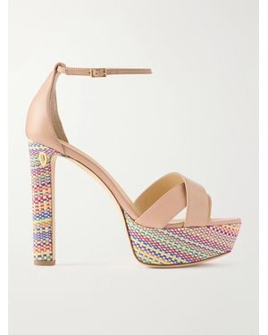 Jennifer Chamandi Leonardo 130 Leather Platform Slingback Sandals - Natural