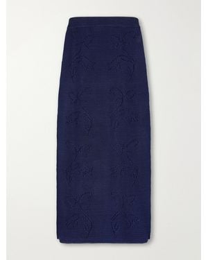 Calle Del Mar Squash Blossom Pointelle-Knit Midi Skirt - Blue