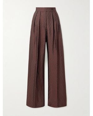Dries Van Noten Pleated Striped Jacquard Wide-Leg Pants - Brown
