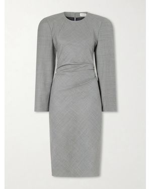 Magda Butrym Tie-Detailed Gathered Padded Wool-Blend Midi Dress - Grey