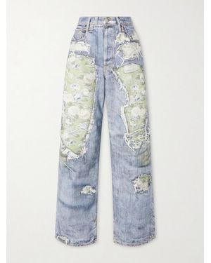 Acne Studios 1981 Denim Rose Printed Cotton Mid-Rise Wide-Leg Jeans - Blue