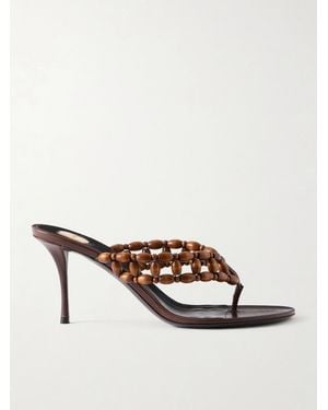 Saint Laurent Zina 75 Leather-Trimmed Wood Sandals - Brown