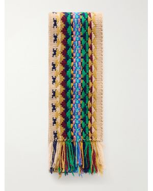 Dries Van Noten Fringed Intrasia-Knit Wool Scarf - Blue