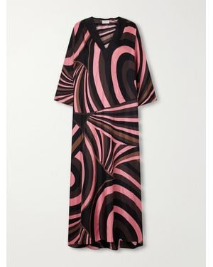 PUCCI Scalloped Printed Silk-Twill Kaftan - Red