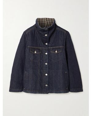 Ganni Neppy Checked Tweed-Trimmed Organic Denim Jacket - Blue