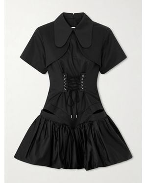 Tolu Coker Open-Back Pleated Cotton-Poplin Mini Corset Dress - Black