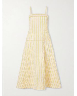 Rosie Assoulin Drop Me A Note Striped Seersucker Midi Dress - Natural