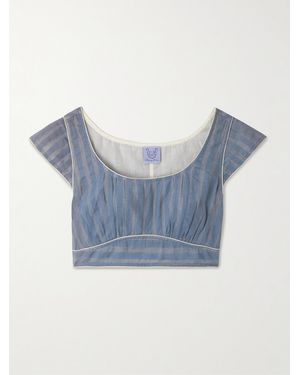 Thierry Colson Delphi Chanderi Cropped Striped Cotton And Silk-Blend Top - Blue