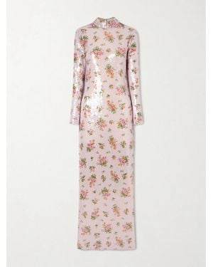 Brandon Maxwell Floral-Print Sequined Crepe Gown - Pink