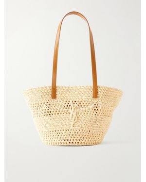 Saint Laurent Panier Small Leather-Trimmed Raffia Tote - Natural