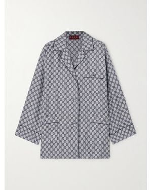 Gucci Gg Supreme Printed Silk-Twill Pajama Shirt - Gray