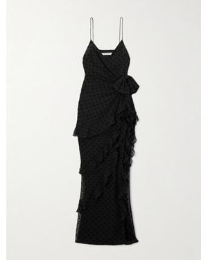 Alessandra Rich Robe Aus Seidenchiffon Mit Volants - Schwarz