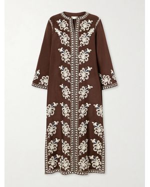 Tory Burch Embroidered Woven Katfan - Brown