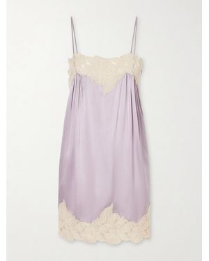 Chloé Lace-Trimmed Silk-Satin Mini Dress - Pink