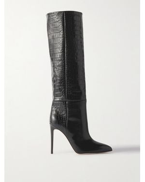 Paris Texas Stiletto 105 Croc-Effect Leather Knee Boots - Black