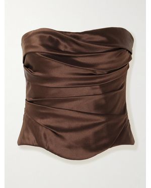 Danielle Frankel Demi Strapless Gathered Silk-Satin Bustier - Brown