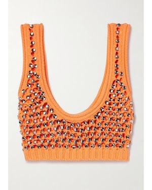 DIOTIMA Lady Cropped Beaded Crocheted Cotton-Blend Top - Orange
