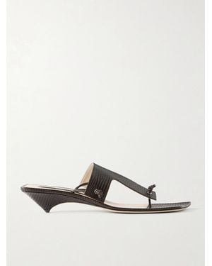 Christen Edge T-Strap 35 Lizard-Effect Leather Sandals - White