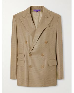 Ralph Lauren Glen Double-Breasted Prince Of Wales Checked Silk Blazer - Natural