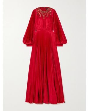 Andrew Gn Crystal-Embellished Pleated Silk-Satin Gown - Red