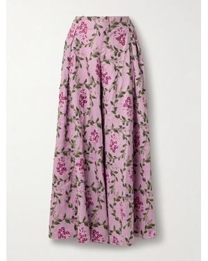 Agua Bendita Marea Wisteria Embroidered Linen Wide-Leg Pants - Pink