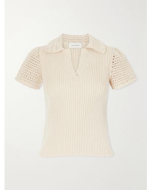 Magda Butrym Crochet-Trimmed Ribbed Cotton Polo Shirt - Natural