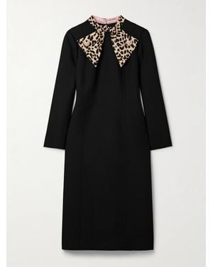 Valentino Garavani Embellished Leopard-Print Wool And Silk-Blend Midi Dress - Black