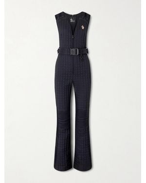 Moncler Belted Appliquéd Quilted Down Ski Suit - Blue