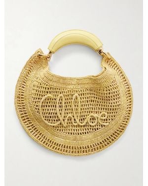 Chloé Summer Banana Leather-Trimmed Embroidered Raffia Tote - Metallic