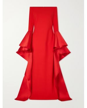 Solace London Astria Draped Satin-Trimmed Crepe Gown - Red