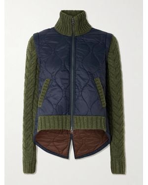 Veronica Beard Patra Cable-Knit Wool-Blend And Quilted Shell Jacket - Blue
