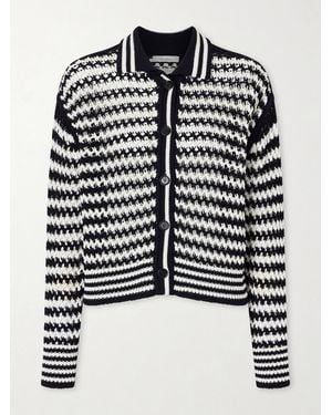 Max Mara Striped Crocheted Cotton Cardigan - Black