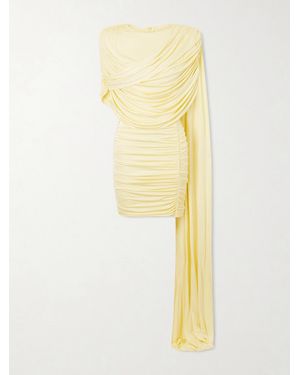 The New Arrivals Ilkyaz Ozel Khara Scarf-Detailed Draped Jersey Mini Dress - Yellow