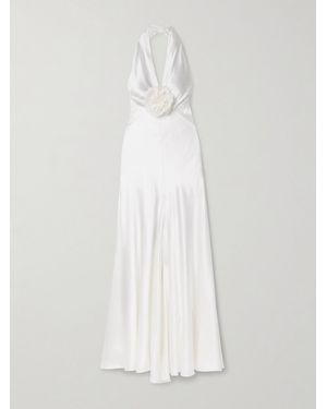 Rodarte Embellished Silk-Charmeuse Halterneck Gown - White