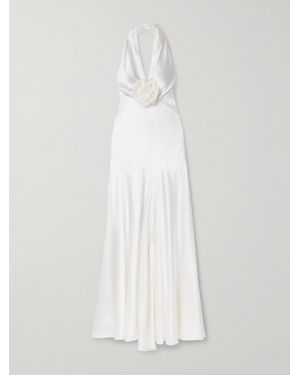 Rodarte Embellished Silk-Charmeuse Halterneck Gown - White
