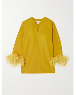 Valentino Garavani Feather-Trimmed Cotton-Blend Mini Dress - Yellow