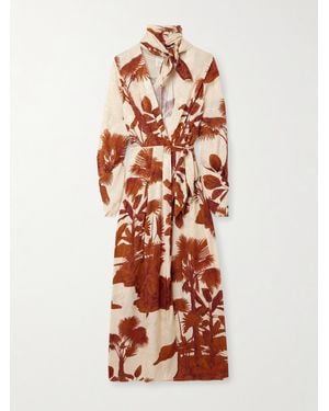 Johanna Ortiz Unmooring Tie-Detailed Printed Satin-Jacquard Midi Wrap Dress - White