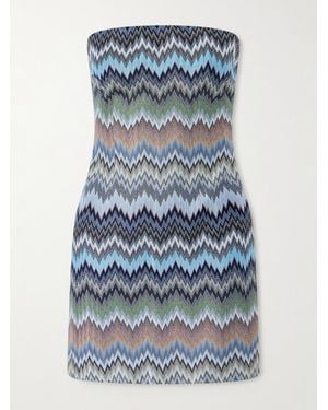 Missoni Strapless Striped Crochet-Knit Mini Dress - Blue