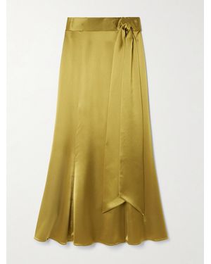 Galvan London Erika Satin Midi Wrap Skirt - Yellow