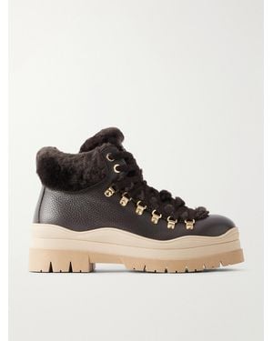 Bogner Arosa 9 Shearling-Trimmed Leather Ankle Boots - Black