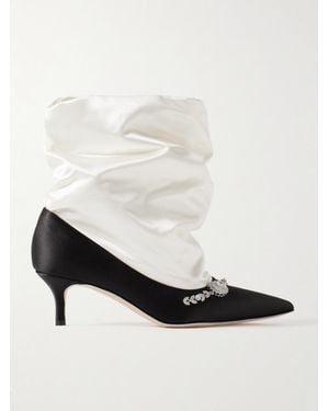 Manolo Blahnik Lamik 50 Ankle Boots Aus Satin Mit Verzierungen - Weiß