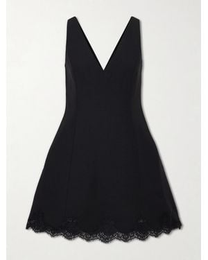 Valentino Garavani Lace-Trimmed Wool And Silk-Blend Crepe Mini Dress - Black