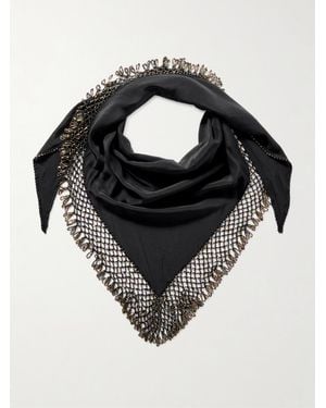 Isabel Marant Ezane Bead-Embellished Silk-Crepe And Open-Knit Scarf - Black
